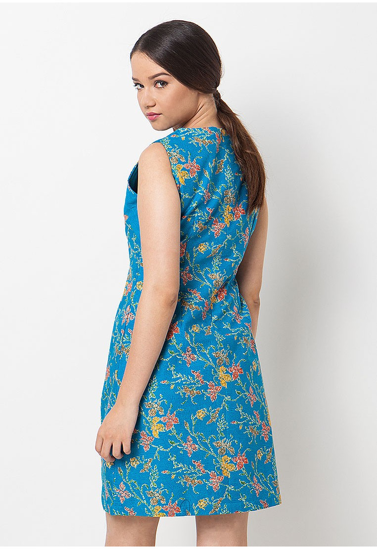 Flower Batik Blue Sleveless Dress