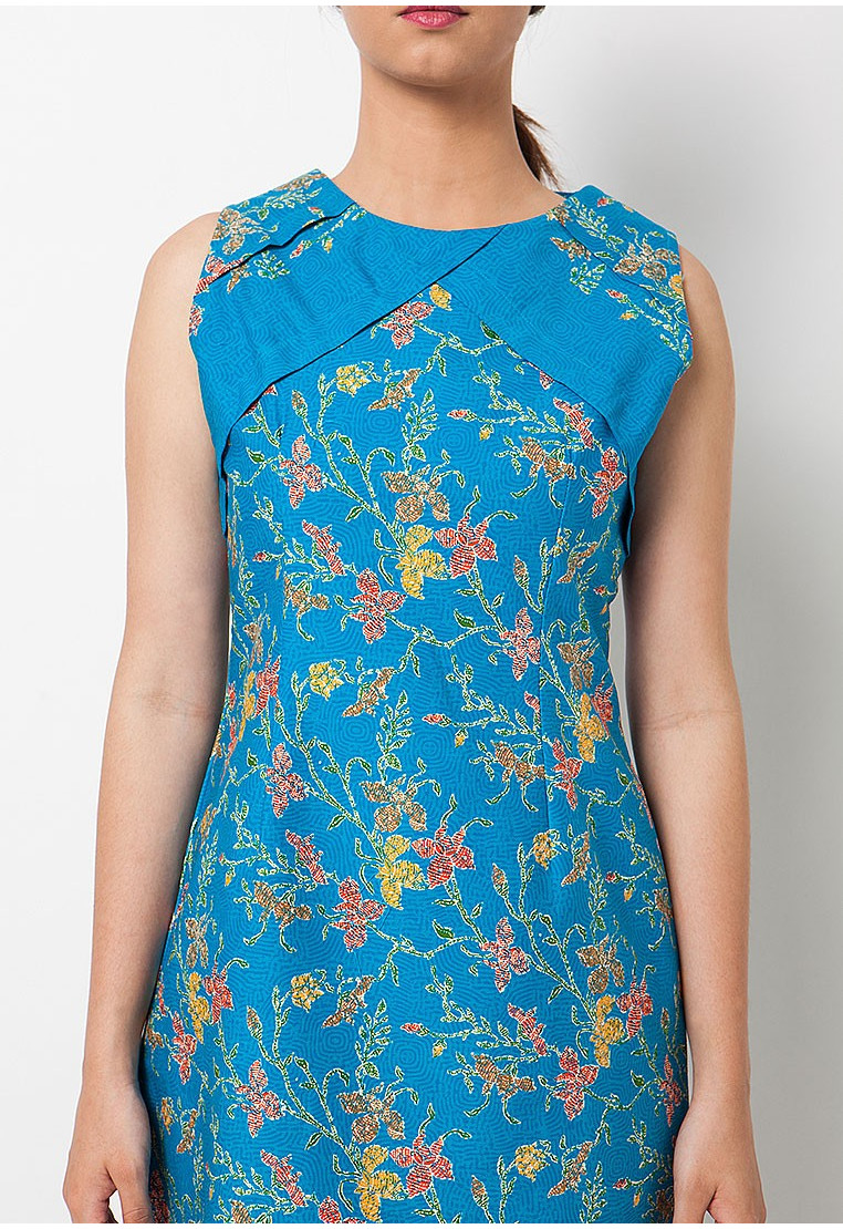 Flower Batik Blue Sleveless Dress
